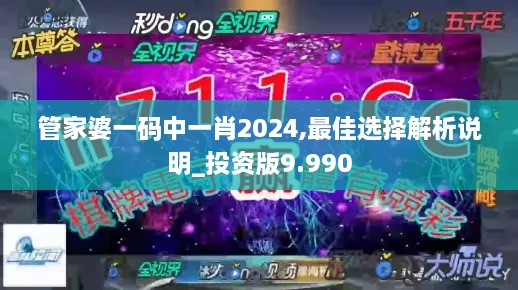 管家婆一码中一肖2024,最佳选择解析说明_投资版9.990