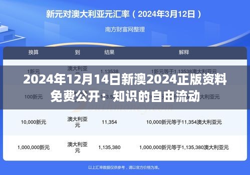 2024年12月14日新澳2024正版资料免费公开：知识的自由流动