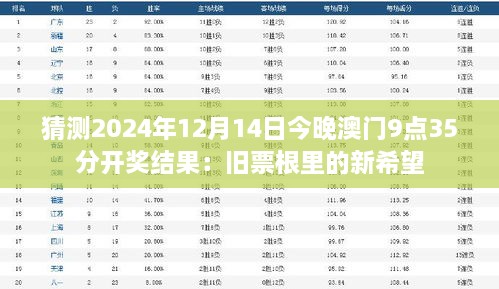 猜测2024年12月14日今晚澳门9点35分开奖结果：旧票根里的新希望