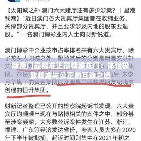 新澳门最精准正最精准龙门：体验极致精准与公正的互动之道