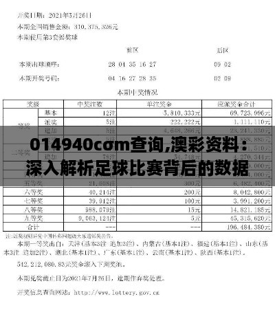 014940cσm查询,澳彩资料：深入解析足球比赛背后的数据密码