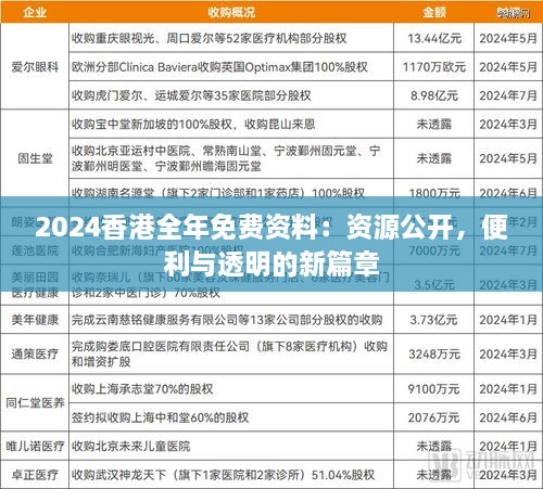 2024香港全年免费资料：资源公开，便利与透明的新篇章