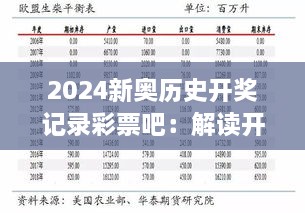 2024新奥历史开奖记录彩票吧：解读开奖背后的文化现象