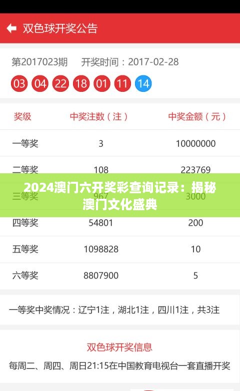 2024澳门六开奖彩查询记录：揭秘澳门文化盛典