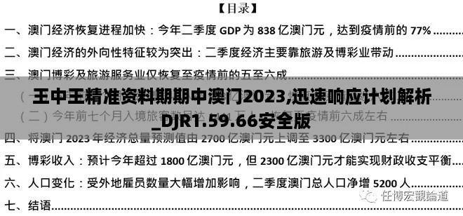 王中王精准资料期期中澳门2023,迅速响应计划解析_DJR1.59.66安全版