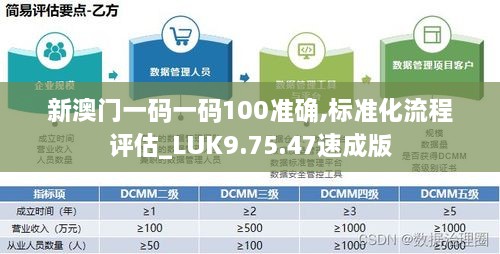 新澳门一码一码100准确,标准化流程评估_LUK9.75.47速成版