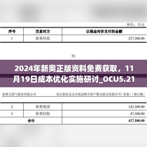 2024年新奥正版资料免费获取，11月19日成本优化实施研讨_OCU5.21.62VR版