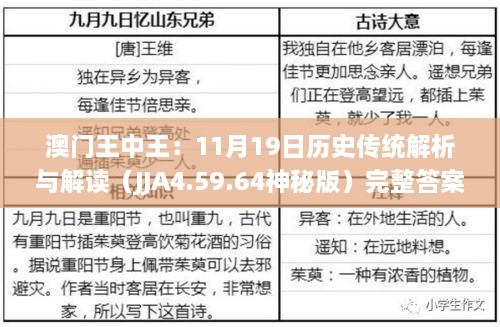 澳门王中王：11月19日历史传统解析与解读（JJA4.59.64神秘版）完整答案