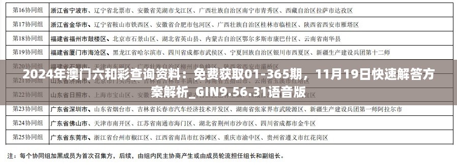 2024年澳门六和彩查询资料：免费获取01-365期，11月19日快速解答方案解析_GIN9.56.31语音版