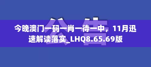 今晚澳门一码一肖一待一中，11月迅速解读落实_LHQ8.65.69版