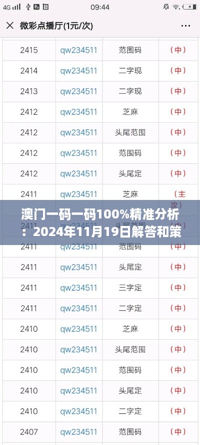 澳门一码一码100%精准分析：2024年11月19日解答和策略详解_HAI8.30.95绝版