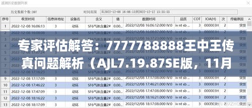 专家评估解答：7777788888王中王传真问题解析（AJL7.19.87SE版，11月19日）