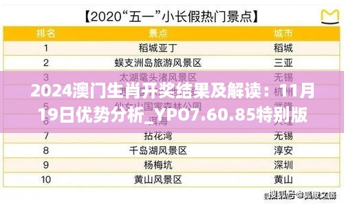 2024澳门生肖开奖结果及解读：11月19日优势分析_YPO7.60.85特别版