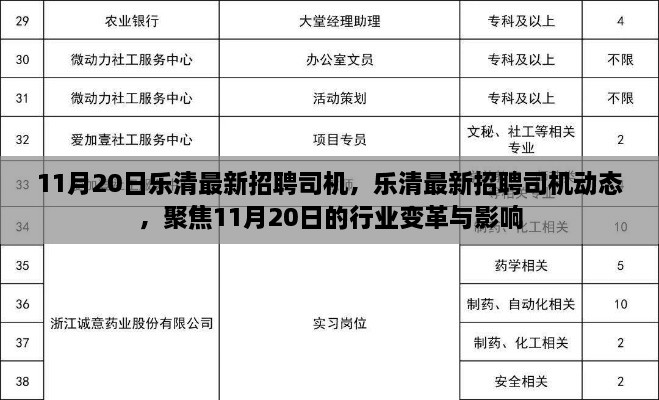 聚焦乐清最新司机招聘动态，行业变革与影响（11月20日更新）