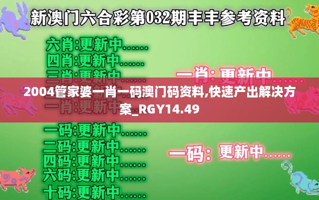 2004管家婆一肖一码澳门码资料,快速产出解决方案_RGY14.49