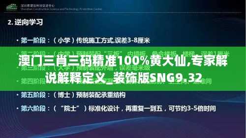 澳门三肖三码精准100%黄大仙,专家解说解释定义_装饰版SNG9.32