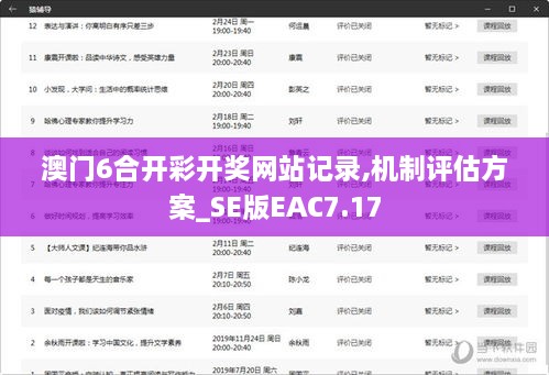 澳门6合开彩开奖网站记录,机制评估方案_SE版EAC7.17