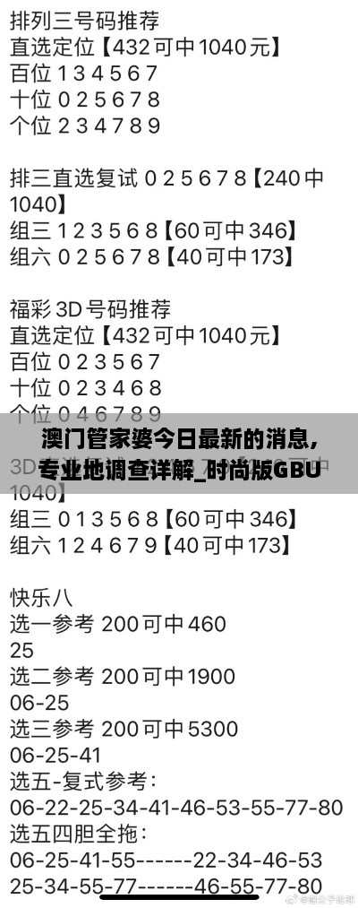 澳门管家婆今日最新的消息,专业地调查详解_时尚版GBU4.55