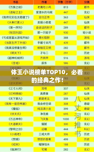 体王小说榜单TOP10，必看的经典之作！
